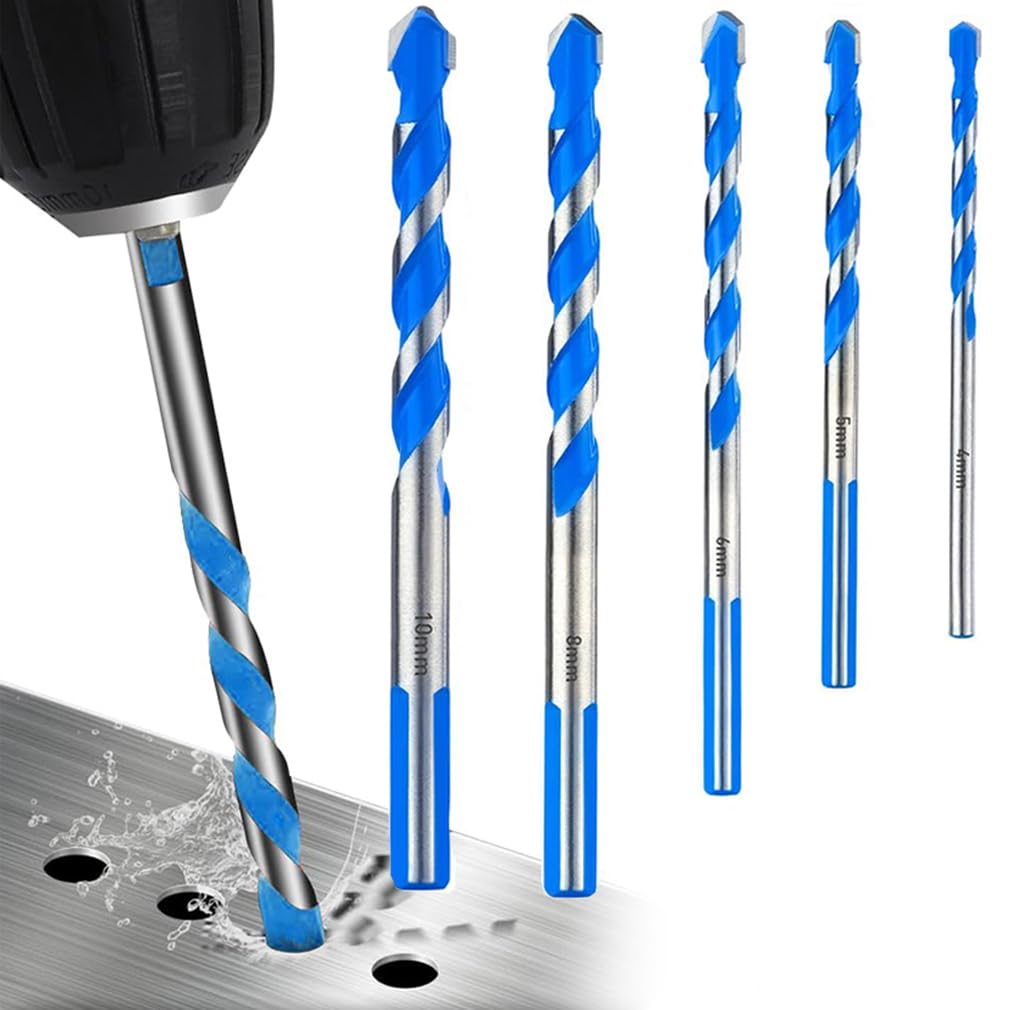 5 Pcs Masonry Drill Bits Carbide Concrete Drill Bit Set for Stone Tile Brick Ceramic Glass Metal Sheet Plastic and Wood,Industrial Strength Carbide Drill Bit Tip,Size 4mm,5mm,6mm,8mm,10mm,with Case