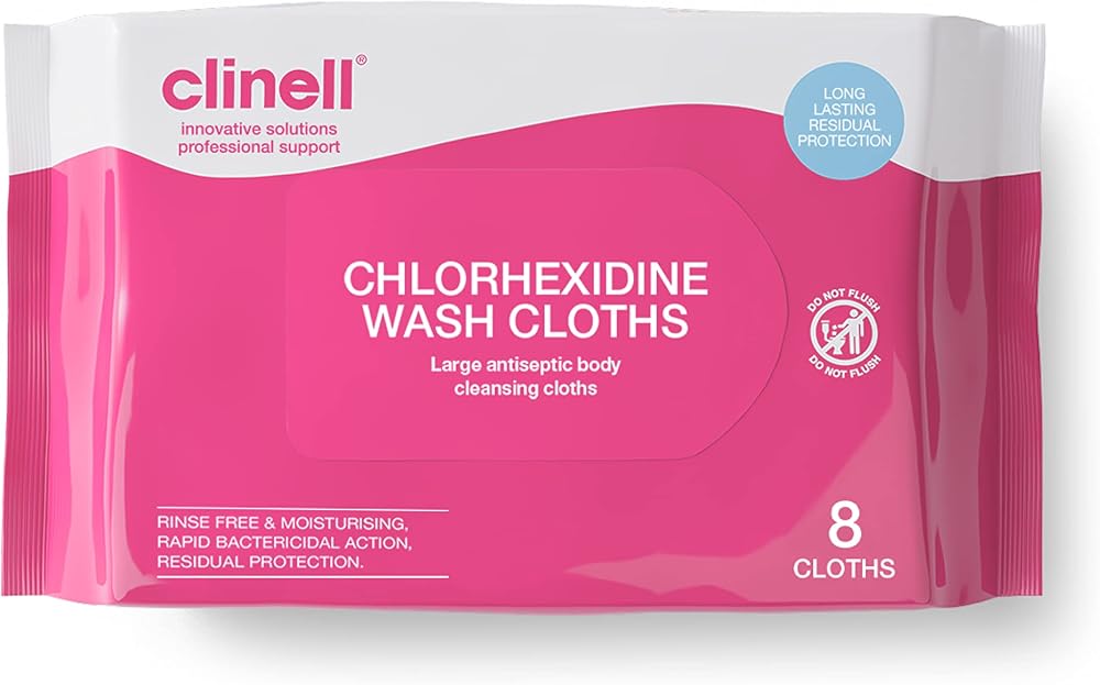 Clinell Chlorhexidine Wash Cloths Pack of 8 - Rinse Free Body Wipes