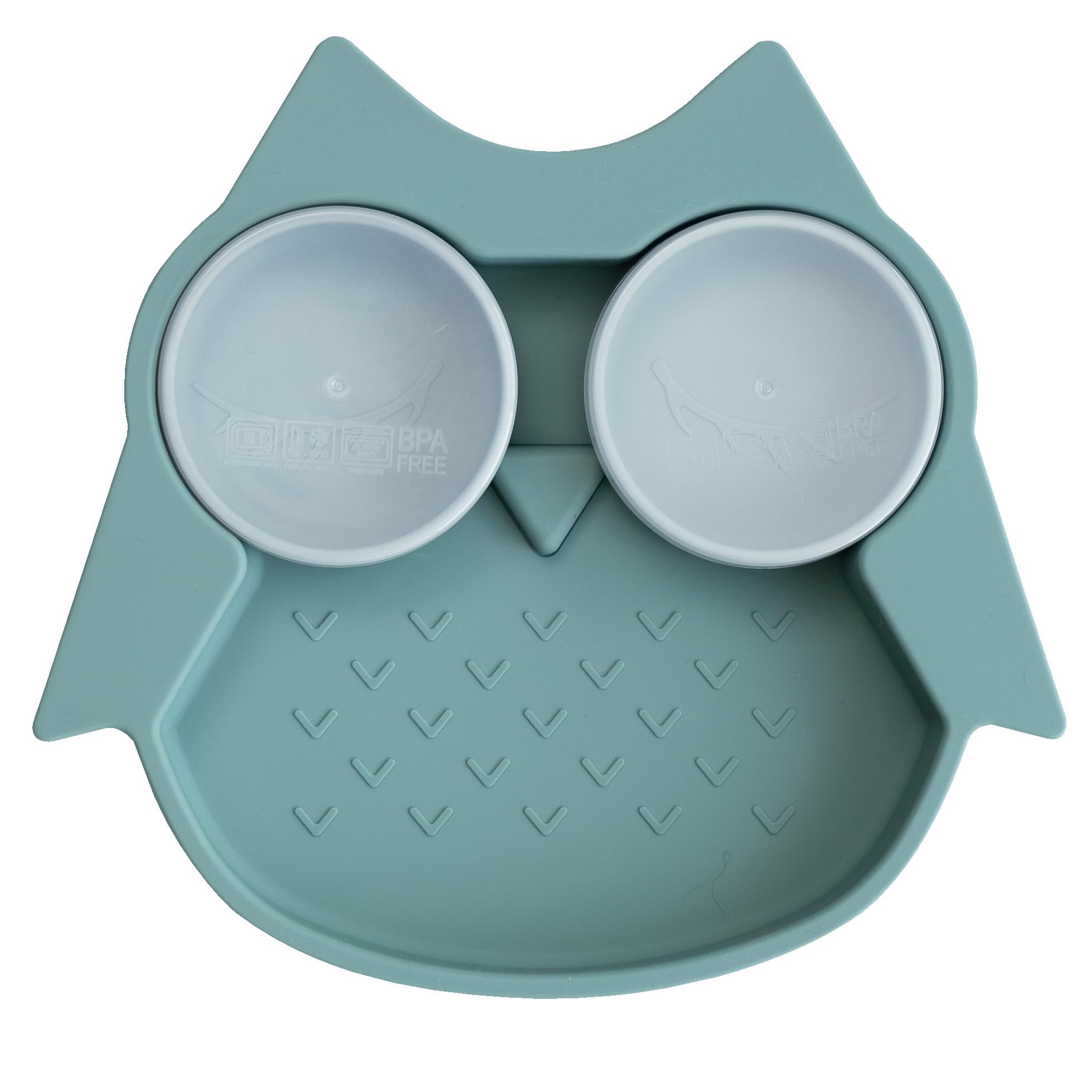 Tidy Tot®️ Baby and Toddler Silicone Feeding Plate | Secure Suction | Removable Divider Pots with Lids. Suction Plates for Babies from 6 Months. Owl and Fox