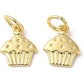 KitBeads 10Pcs 18k Real Gold Plated Cupcake Charm - Brass Sweet Dessert Cake Mini Food Charms With Jump Rings for Jewelry Making Bulk