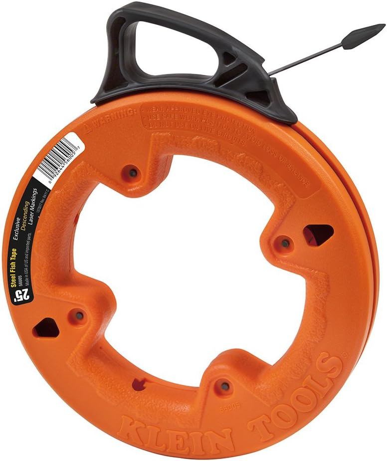 Klein Tools 56005 Fish Tape, 25-Foot Steel Fish Tape, 1/4-Inch, Plastic Tip, Etched for Measuring, Updated Model Cat. No. 56335...