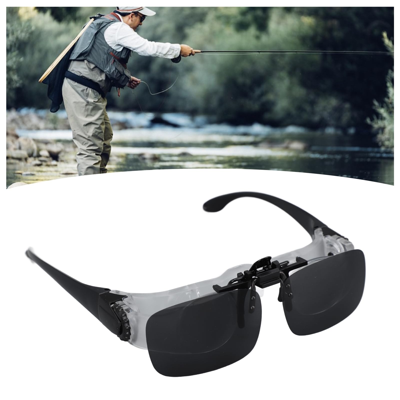 Magnifying Glasses with Three Color Polarized Clip, Adjustable Focus, 4X Magnification Fishing Glasses, Hands Free Head Magnifier Eyeglasses for Fishing, Hobbies, Reading