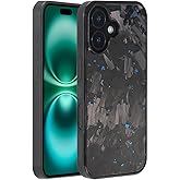 molzar Grip Series for iPhone 16 Case with Real Forged Carbon Fiber, Grippy Edges Design, Works with Qi-Certified Chargers, Compatible with iPhone 16, Matte Black/Blue