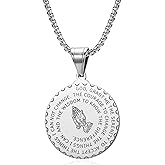 Yaumatea Serenity Prayer Necklace with Praying Hands Coin Pendant for Men Women Lords Prayer Bible Verse Courage Wisdom Stainless Steel 24 inches