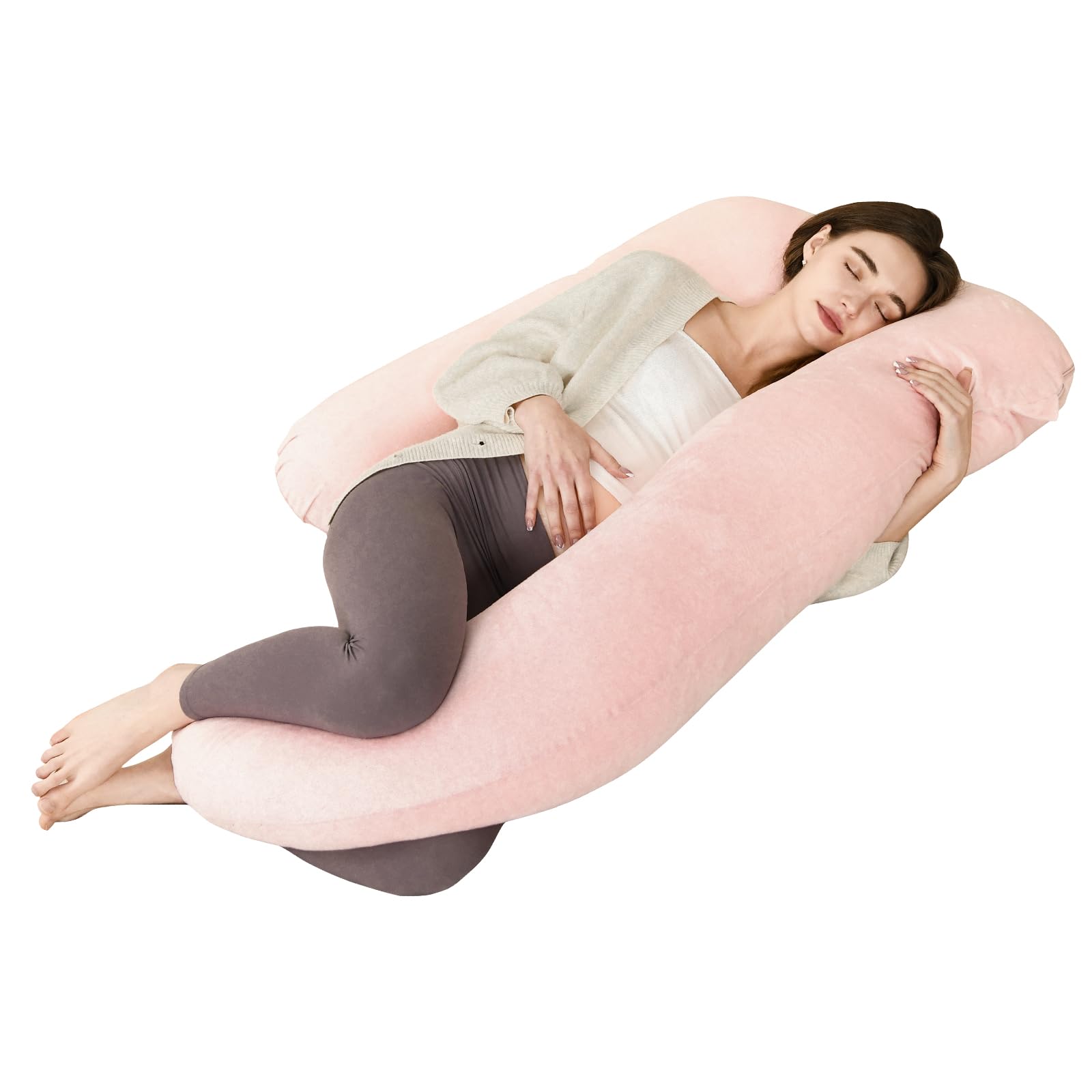 Photo 1 of Maternity Pillow for Pregnant Women,57 Inch G-Shape Pregnancy Pillows for Side Sleeping,Relieves Back Pain, Leg & Belly Support, Comfort for Sleeping - Removable Velvet Cover (Pink)