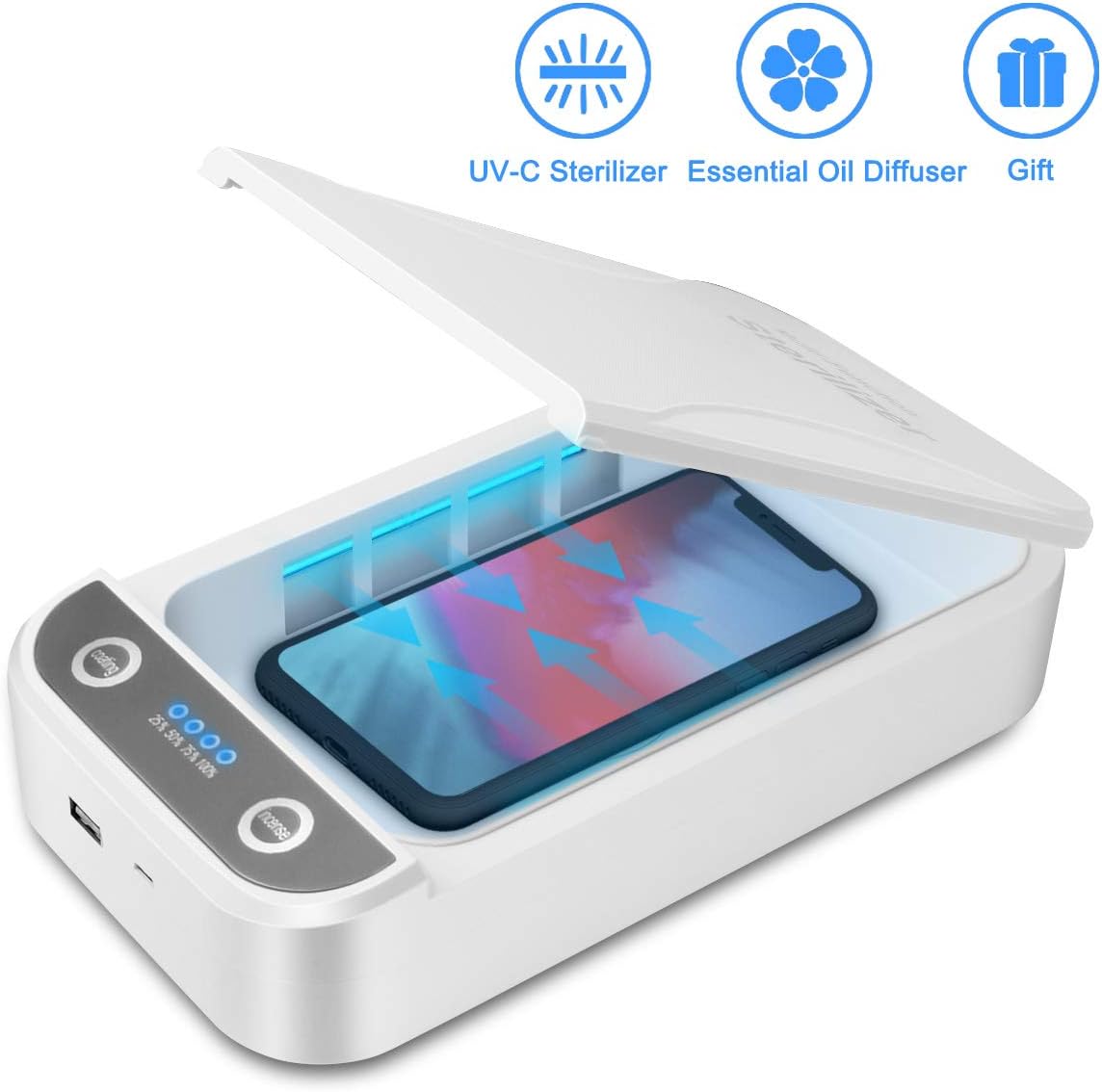 UV Cell Phone Sanitizer, Portable UV Light Cell Phone Sterilizer, Aromatherapy Function Disinfector, Cell Phone Cleaners UV Light Sanitzier Box for iOS Android Smartphones Jewelry Watch