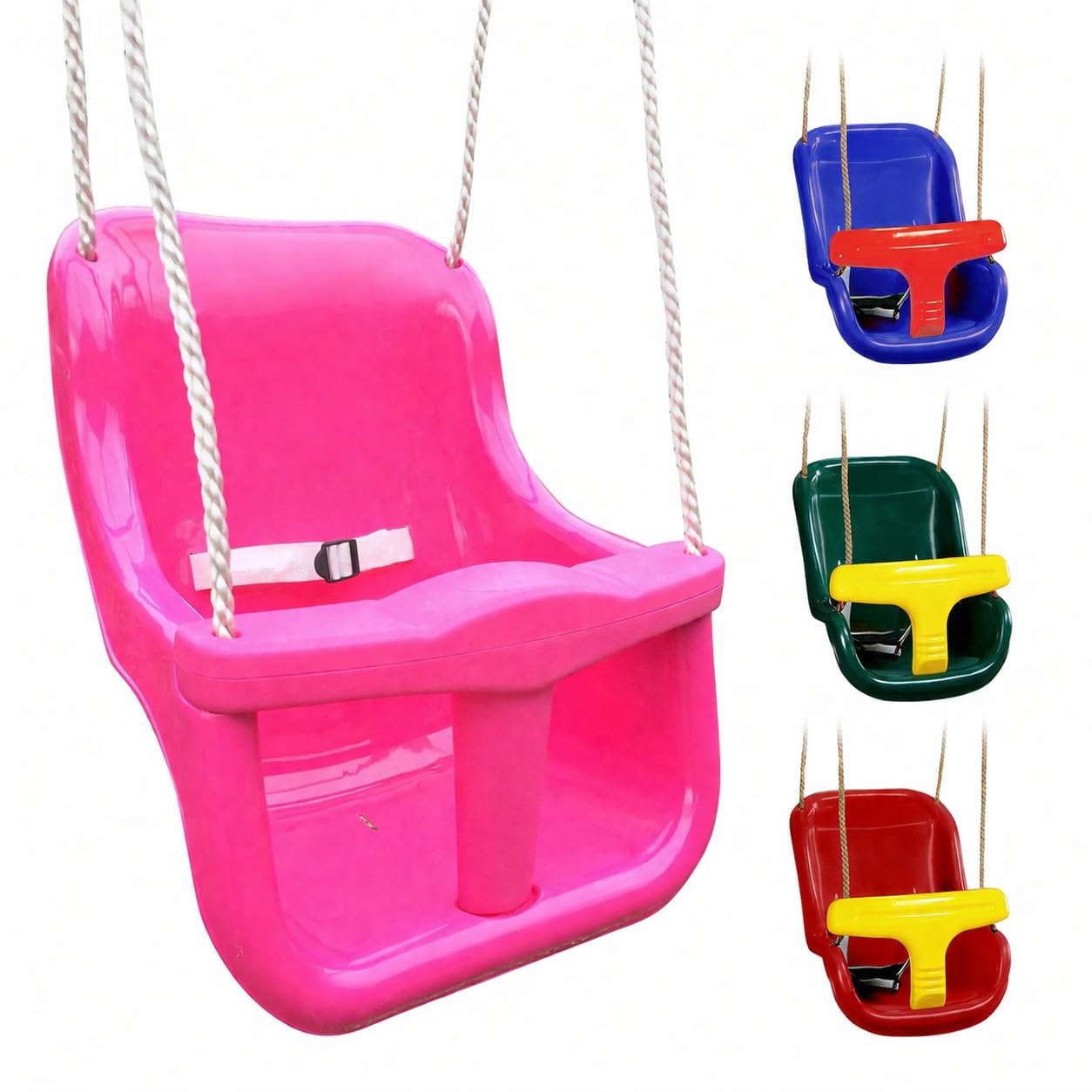 Outdoor Baby Swing Seat Attachment for Garden with Safety Strap and Adjustable Ropes - High Backed Toddler Swing Seat Attachment - Garden Climbing Frame Accessories