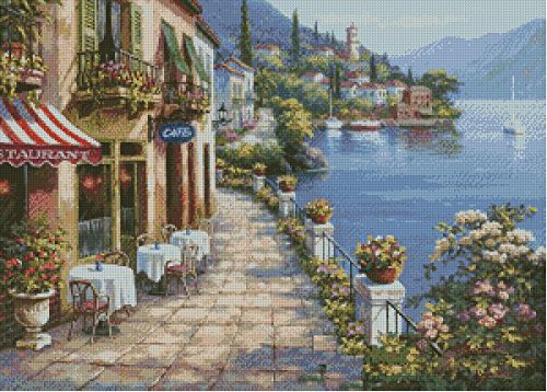 sweet home Lakeside Street Cross Stitch Kits, 14ct, Egypt Cotton Thread 300x214 Stitch, 64x49cm Cross Stitch Kits