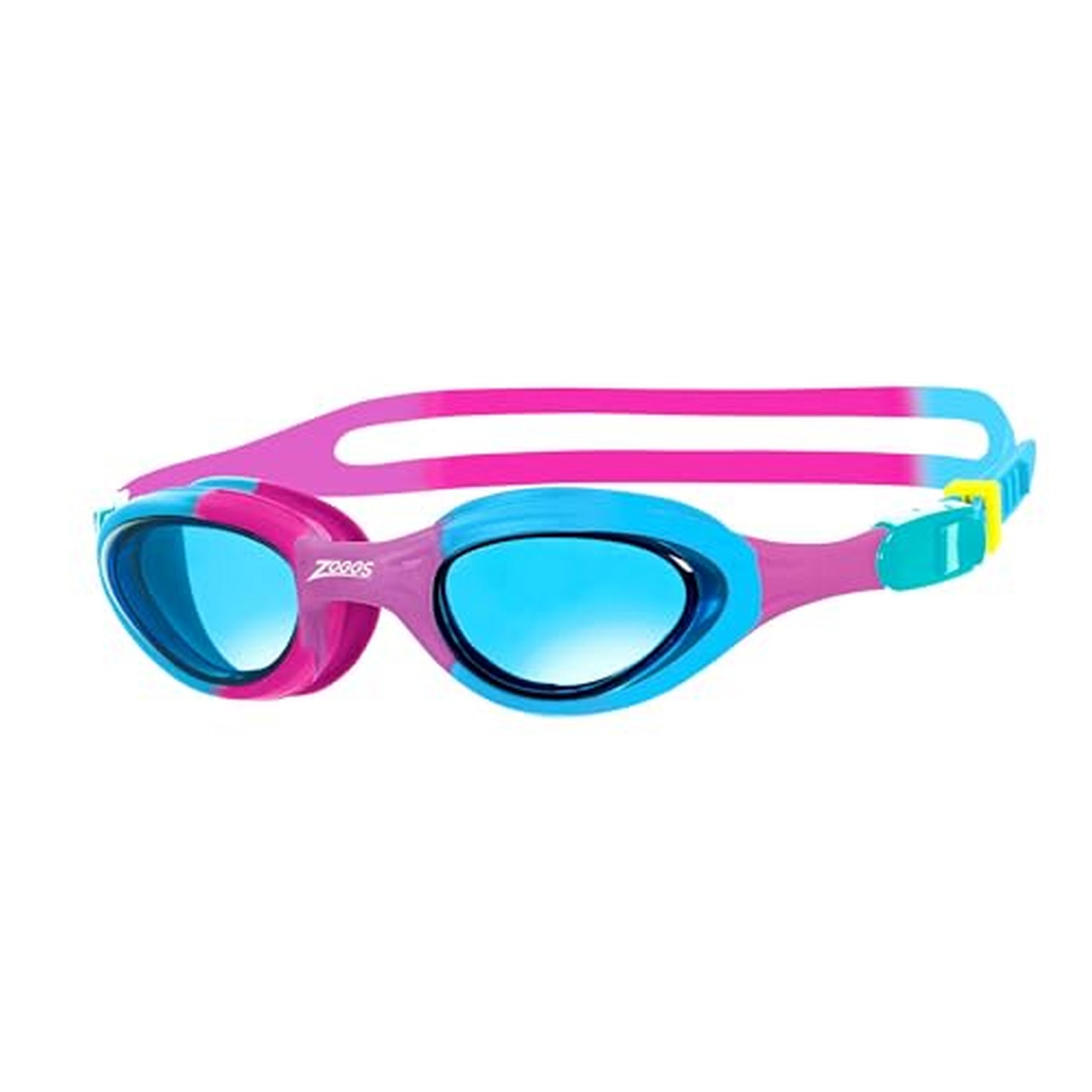Zoggs Super Seal Swimming Goggles Kids (Age 6-14, Blue Tinted Lens, Pink/Blue) UV Protection, Anti-Fog, Junior Boys & Girls Quick Adjust, Split Yoke Strap, Kids Goggles