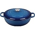 EDGING CASTING Enameled Cast Iron Dutch Oven Shallow Casserole Braiser with Dual Handle, 3.8 QT, Lake Blue