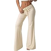 PRSFPN Womens Y2k Wide Leg Gaucho Pantss for Lace High Waisted Palazzo Cover up Pants Flowy Boho Holiday Trousers