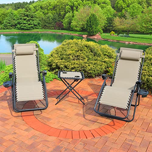 Sunnydaze Outdoor Zero Gravity Chair 2 Pack with Patio Table Cupholders