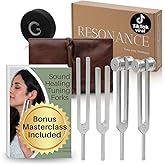 Resonance Tuning Fork for Healing Set – 128Hz, 136.1Hz, 256Hz, 384Hz for Stress Relief, Sleep, Chakra Balance and Nervous System Reset | Activator + Pouch | Weighted & Unweighted