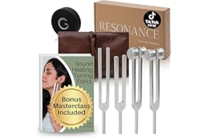 ENSO SENSORY Resonance Tuning Fork for Healing Set – 128Hz, 136.1Hz, 256Hz, 384Hz for Stress & Sleep, Chakra Balance, Mental Focus, Relaxation | Activator + Pouch | Weighted & Unweighted