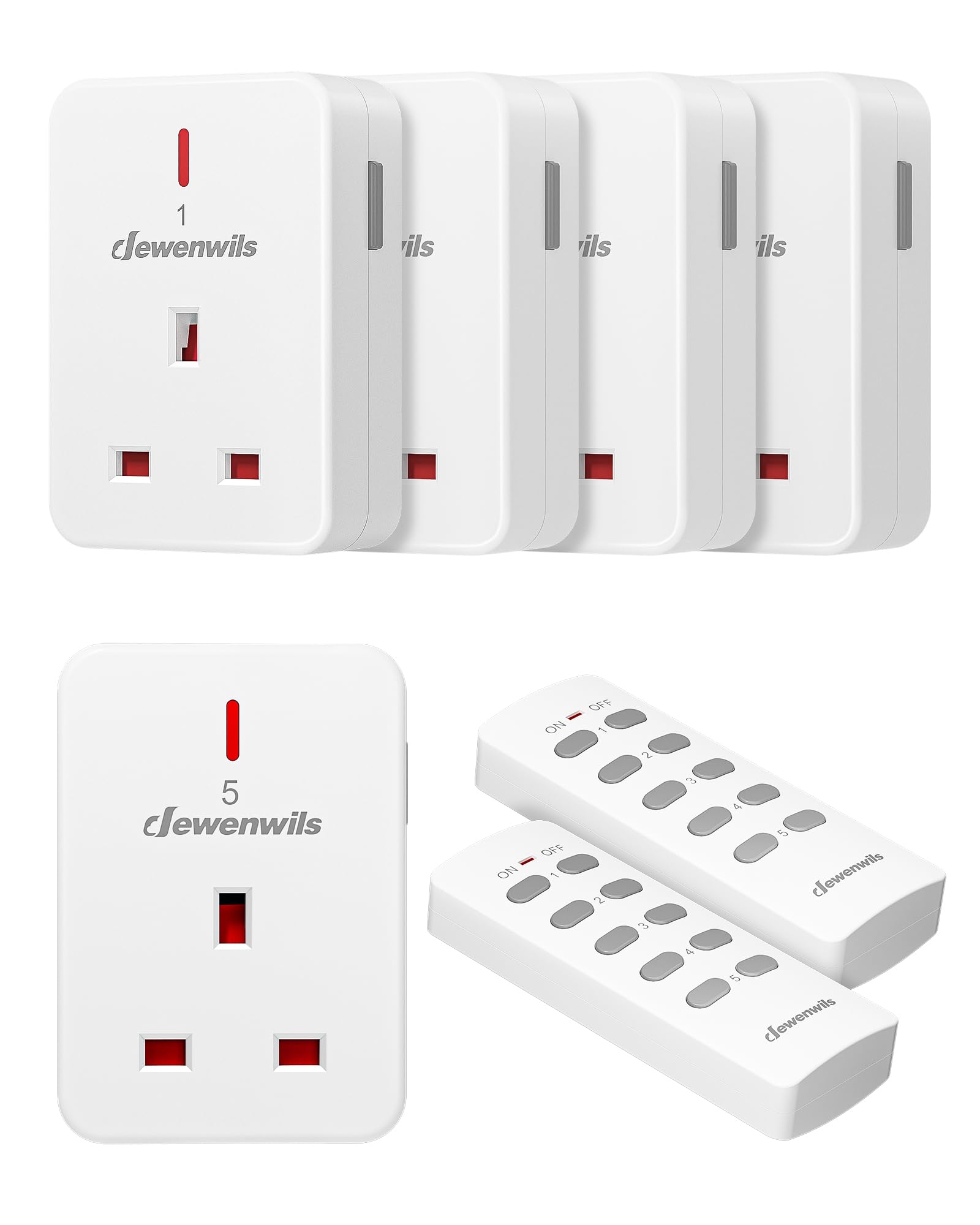 DEWENWILS Remote Control Plug Socket, 13A/3120W Heavy Duty Wireless Light Switch, 30m/100ft Long Range, Programmable, 5 Pack Sockets and 2 Remotes — image 1