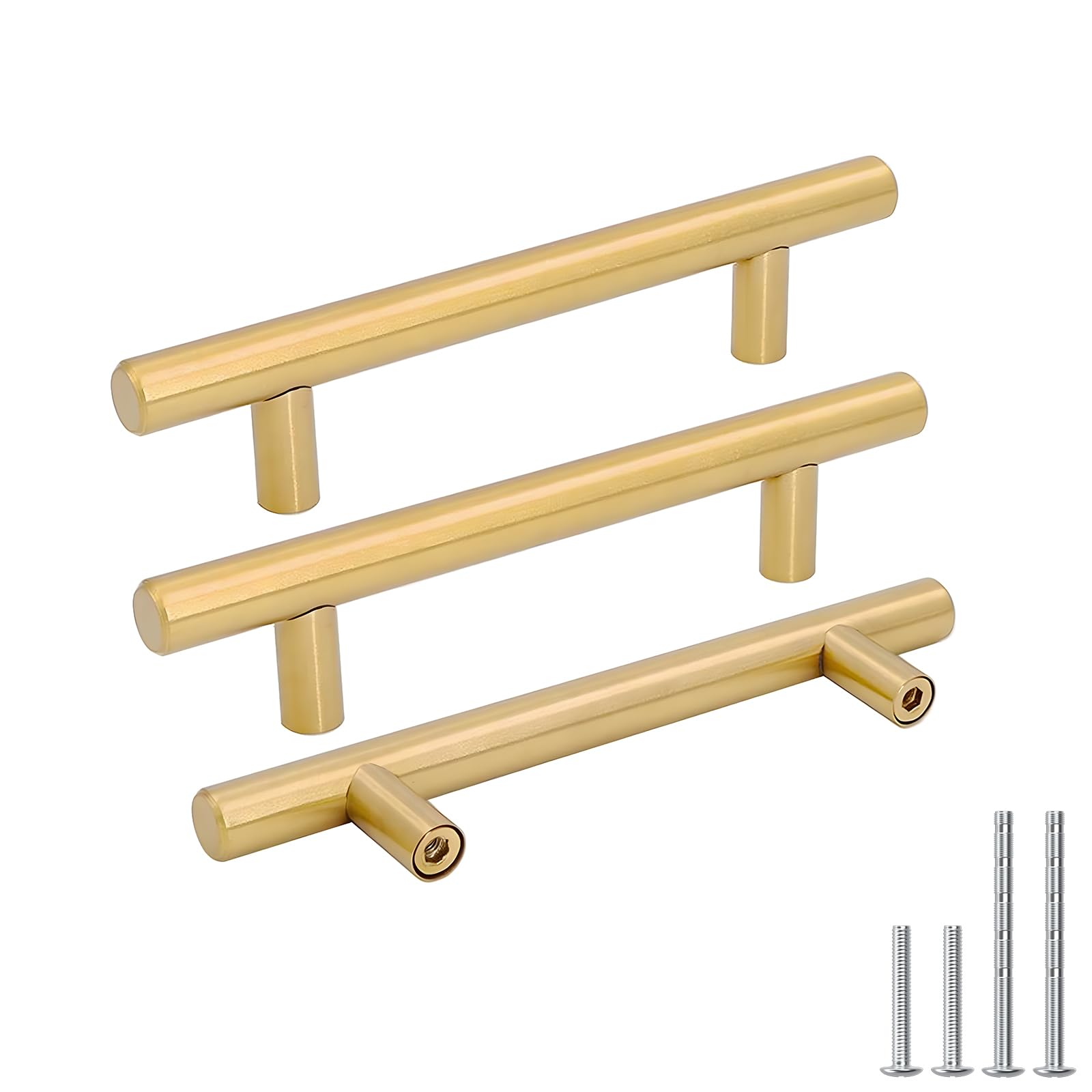 Photo 1 of goldenwerm Pack of 5 Kitchen Cabinet Pulls Handles for Drawer Cupbard Door Pulls Gold Cabinet Hardware 3-1/4in(82mm) Hole Centers - Modern Furniture Decorative Drawer Kitchen Hardware Knobs