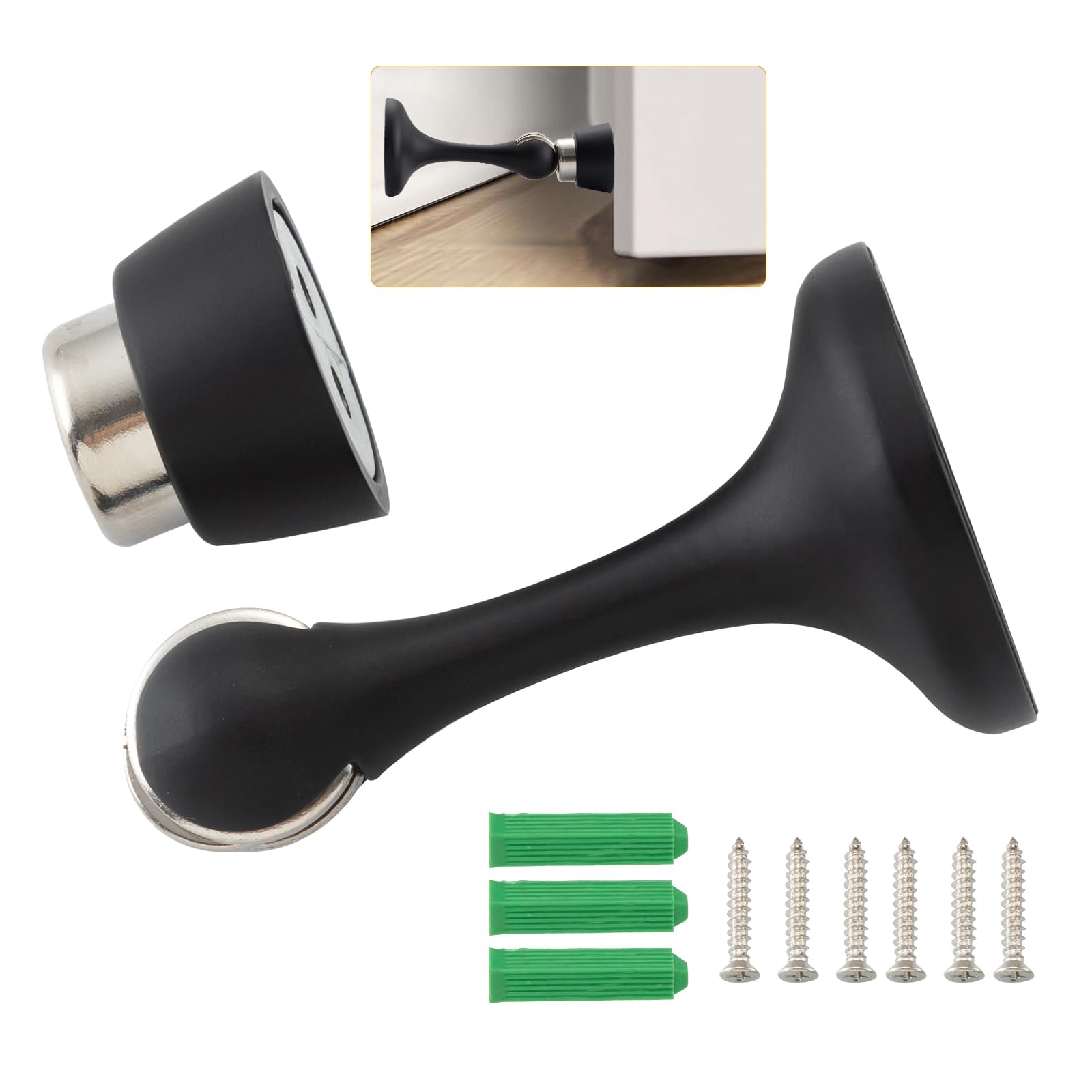 Photo 1 of HOME MASTER HARDWARE Magnetic Door Stoppers, Matte Black 1 Set,Suitable for Wall and Floor Mounting, Screws Strong Magnet Keep Door Open