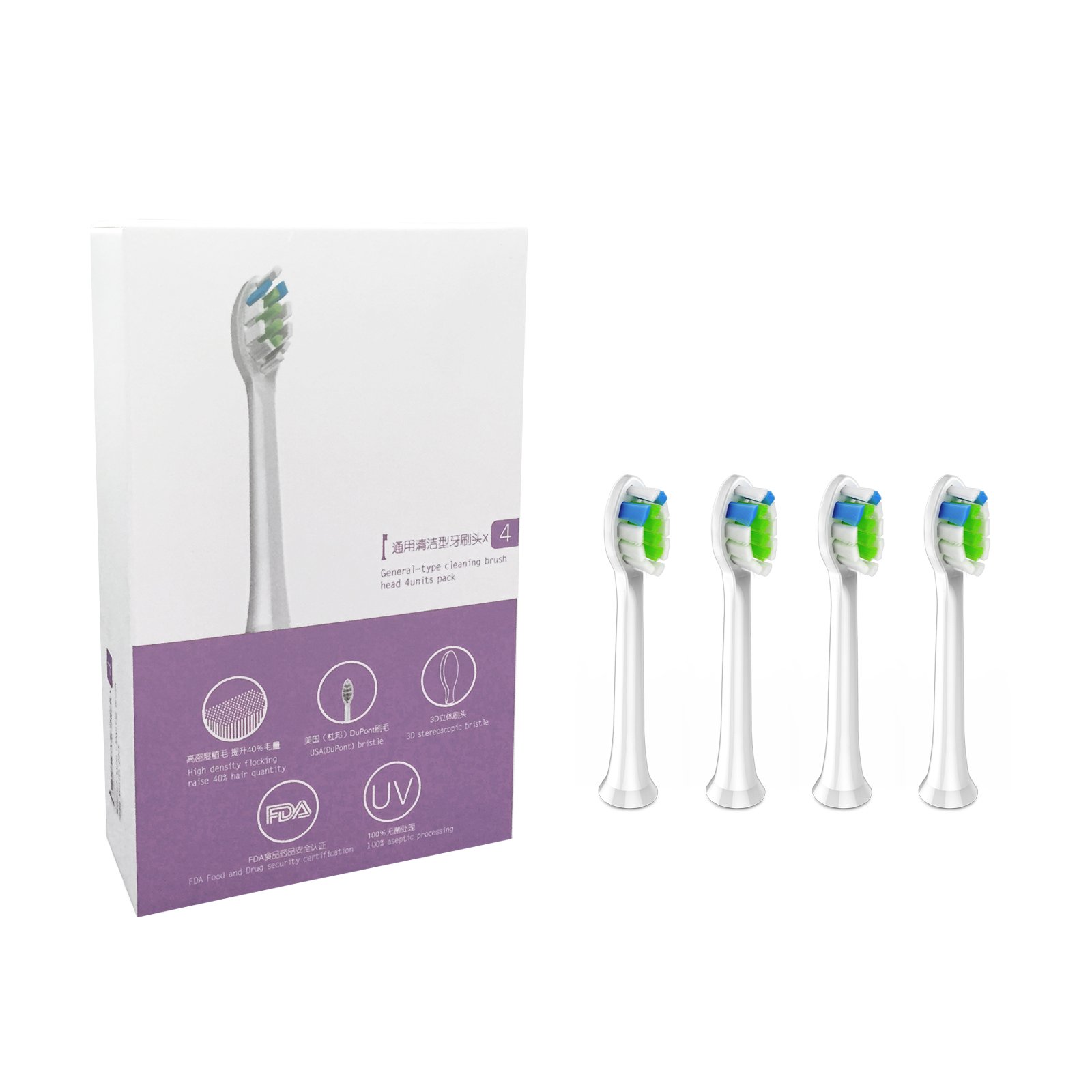Hanasco Sonic Electric Toothbrush Replacement Heads 4 Pack for Models