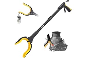 Jellas Reacher Grabber Tool, 90° Rotating Head, 32" Foldable Claw Grabber with Strong Grip Magnetic Tip and Shoehorn, Reaching Assist Tool for Trash Pick Up, Litter Picker, Arm Extension (Yellow)