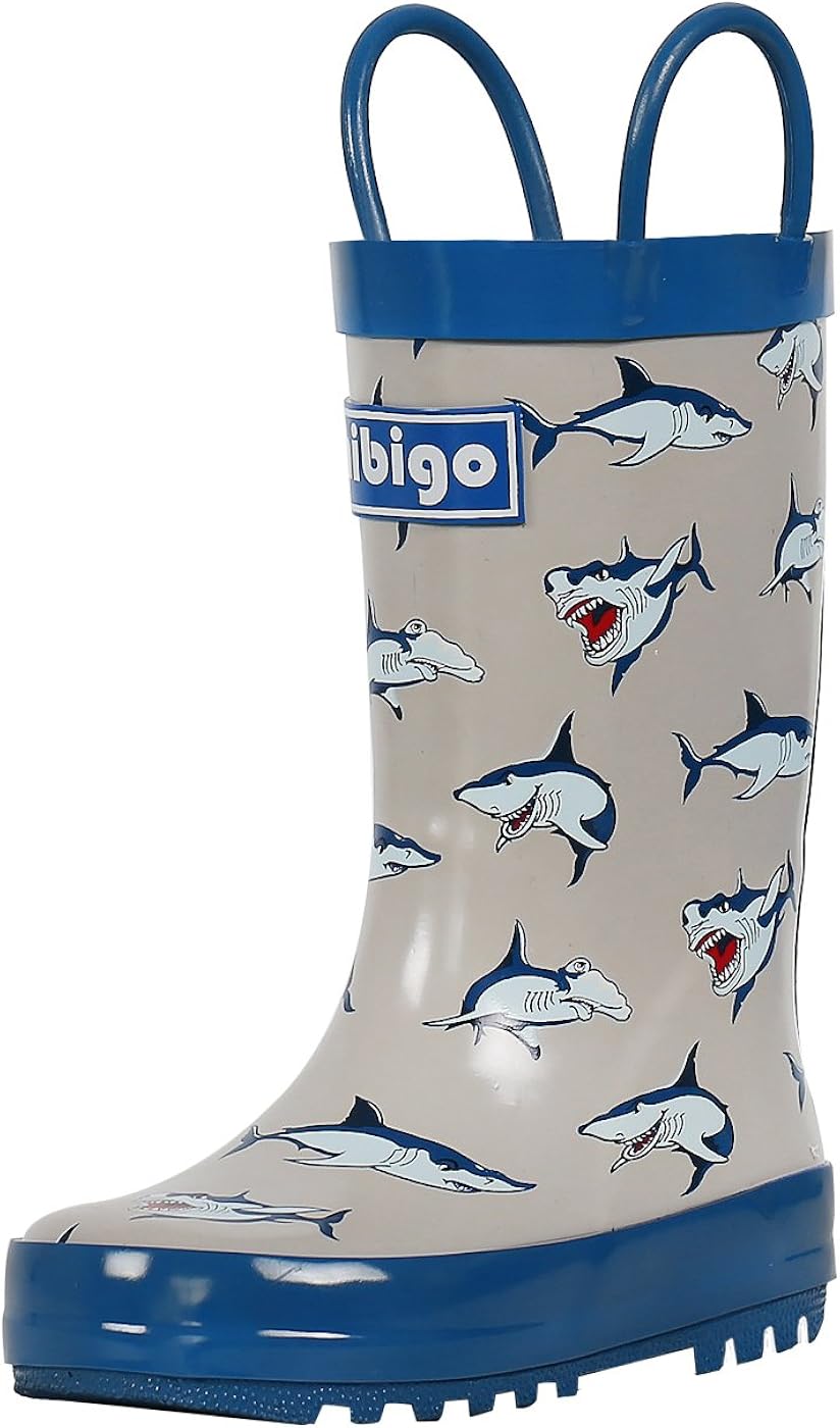 hibigo Children's Natural Rubber Rain Boots with Handles Easy for Little Kids & Toddler Boys, Pattern …