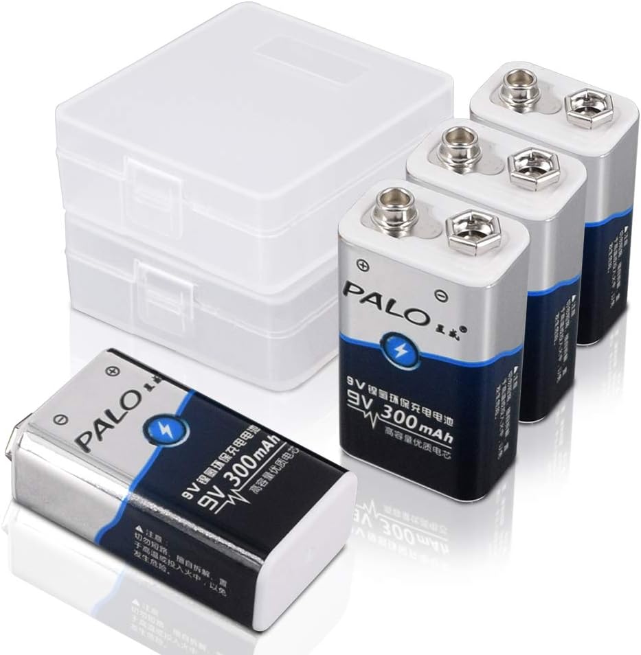 PALO 4 Pack 9V Ni-MH Baterías recargables, baterías 300mAh PP3 6F22: Amazon.es: Electrónica