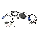 IOGEAR 2-Port USB VGA Cable KVM Switch with Cables, Remote, Audio and Mic, GCS72U