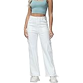 GUNLIRE Cargo Pants Women High Waist Baggy with 6 Pockets Y2K Wide Leg Stretch Straight Fit Elastic Slacks Streetwear