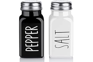 Salt and Pepper Shakers Set, Dopeca 2.7oz Glass Salt Shaker with Stainless Steel Lid, Black and White Modern Kitchen Decor and Accessories, Cute Salt and Pepper Set for Kitchen or Restaurant