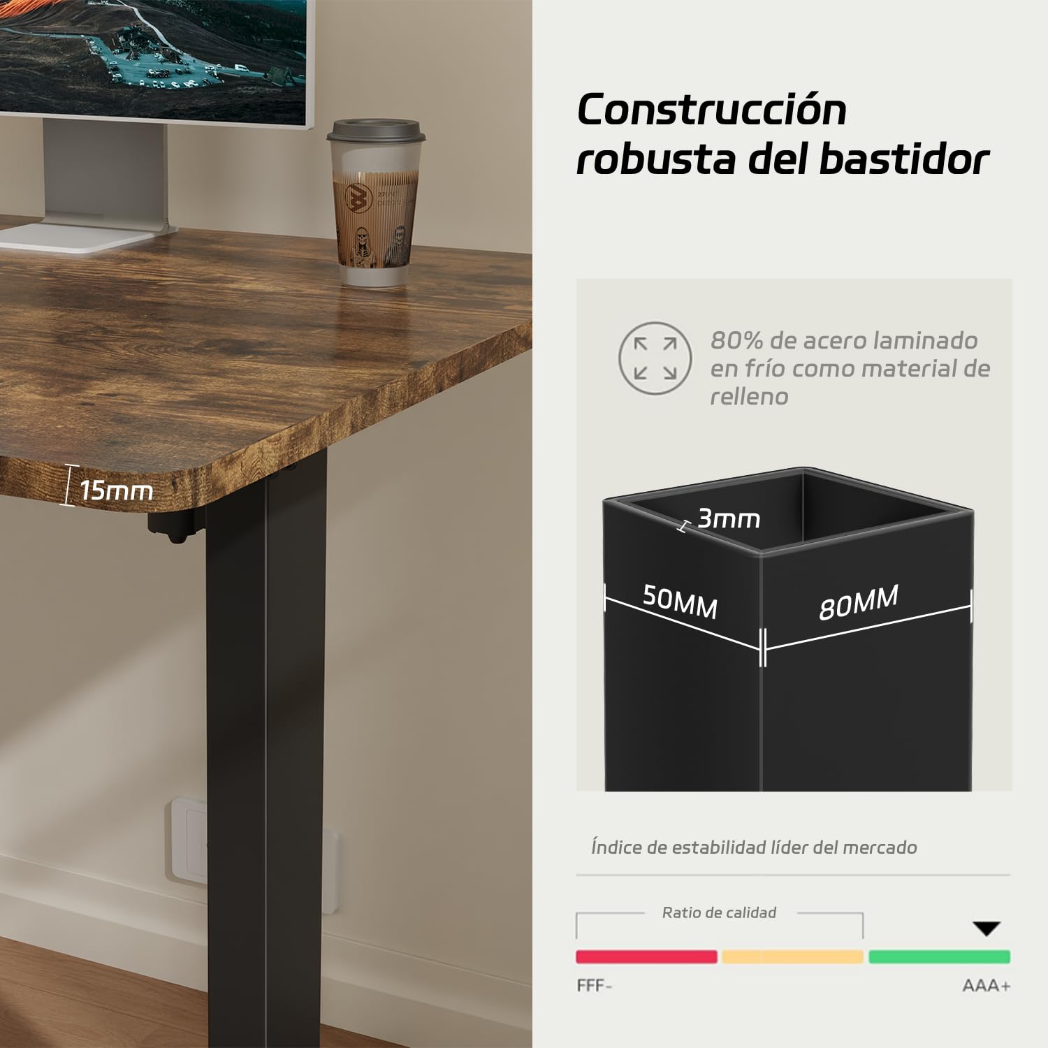 Airfish Höhenverstellbarer Schreibtisch 140x70 cm, Elektrisch Schreibtisch mit Kabelwanne, Computertisch mit USB-Buchse, Bürotisch, Stehpult mit Erinnerung an sitzende Tätigkeiten, Vintage-Braun 7