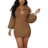 LROSEY Women Cable Knit Sweater Dress Casual Pullover Warm Chunky Long Sleeve Knitted Midi Dresses for Fall Winter