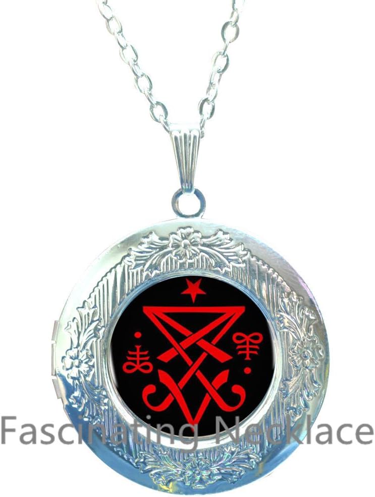 New Locket Necklace,Occult Sigil of Lucifer Satanic Locket Pendant Statement Locket Necklace Jewelry Collar Small Gift,AE0037