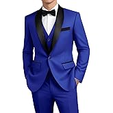 HUEZOE Mens Suit 3 Piece Formal Shawl Lapel Tuxedo for Men Wedding Suits One Button Jacket Vest Pants Set