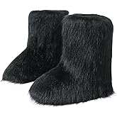 Dufnfn Women's Faux Fur Boots Size 9 - Mid-Calf Winter Snow Boots with Fluffy Lining, Y2K Fashion Warm Shoes for Women