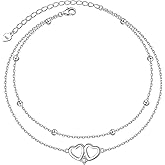 DAOCHONG Anklet for Women S925 Sterling Silver Adjustable Foot Heart Lotus Infinity Moon Srars Flower Pearl Multilayer Layered Ankle Bracelet Beach Jewelry