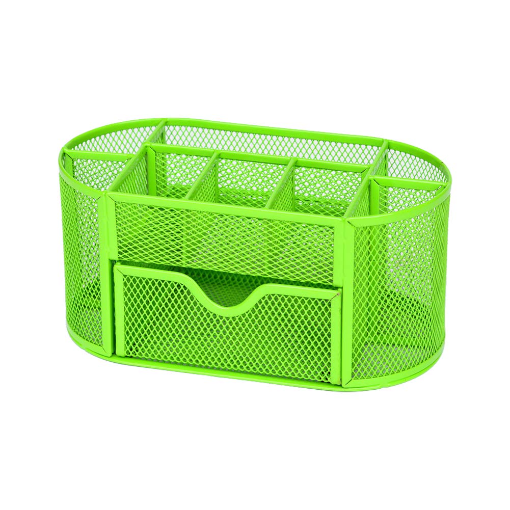 Aileese Mesh Desk Office Organizer,Multifunction Pen Holder with Drawer Stationery Storage Desktop Green
