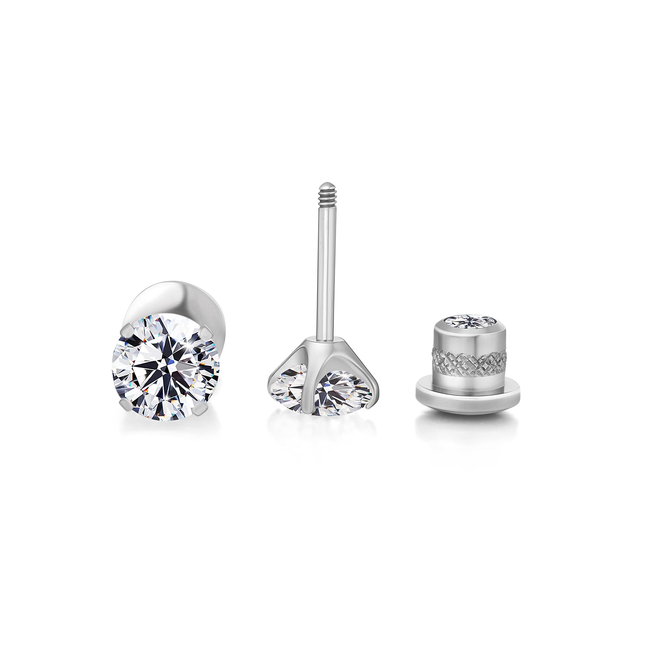 Limerencia Hypoallergenic G23 Implant Grade Titanium Screw Back Earrings Tragus 20G Helix F136 Piercing Post for Sensitive Ears Simulated Diamond Cartilage