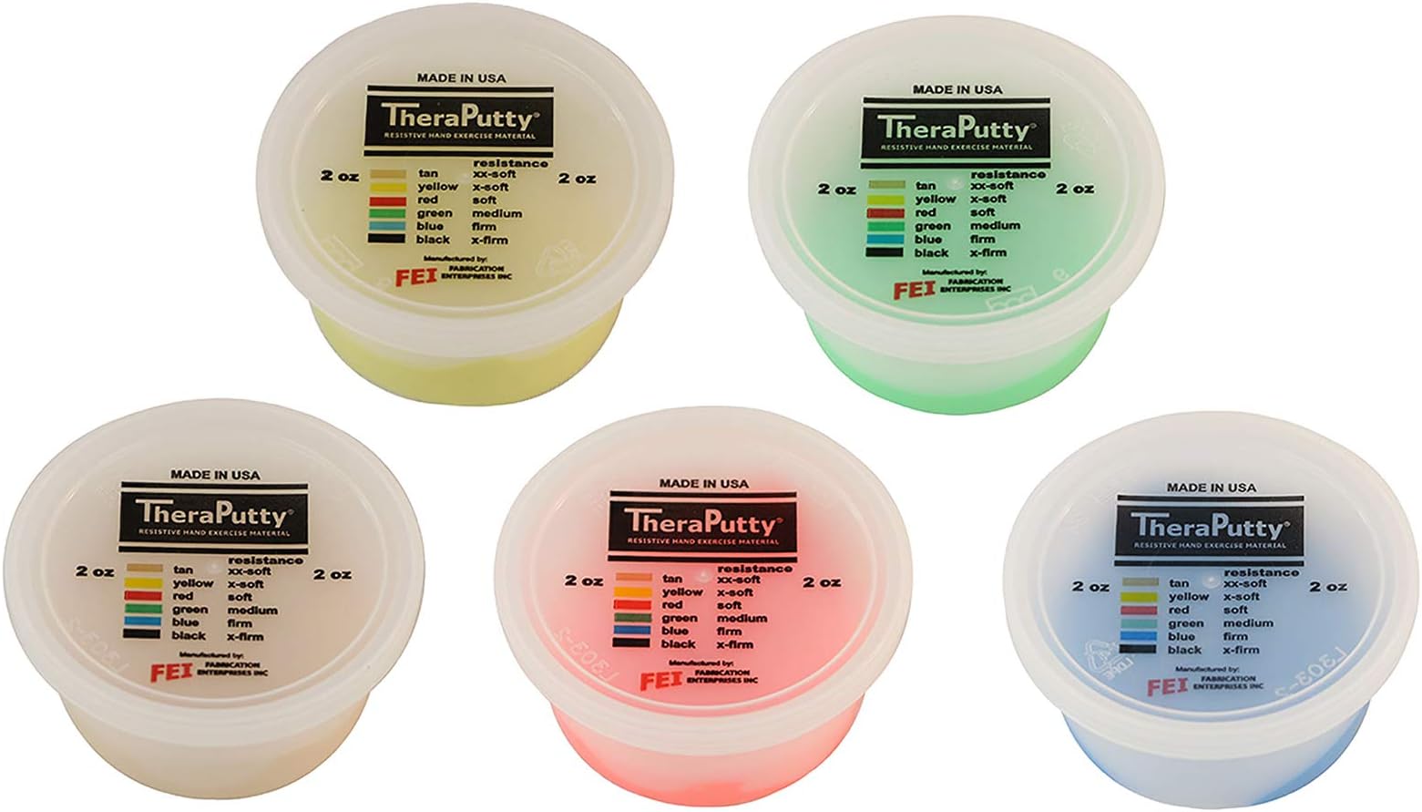 TheraPutty Standard Exercise Putty Tan - XX-Soft, Yellow - X-Soft, Red - Soft, Green - Medium, Blue - Firm 2 OZ Each Bundle