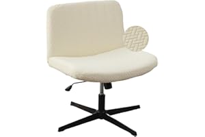 LAVISH COVER LavishCover Armless Chair Cover Office Desk Chair Cover, Waterproof and Elastic Criss Cross Chair Cover, Exquisite Vanity Chair Cover, Mid Back Wide Seat Accent Chair Covers(Cream,T-Type)