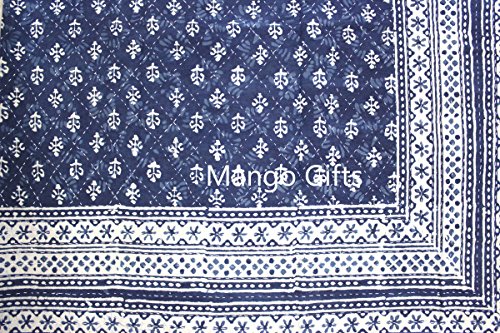Mango Gifts Indigo Kantha Work Bedspread Queen Size Block Print 100%Cotton Gudari