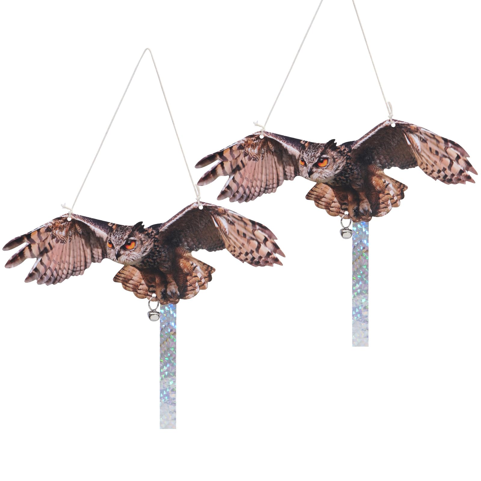Kungfu Mall Bird Scarer, 2PCS Fake Owls to Keep Birds Away, Reflective Owl Hanging Decoration, Dual-Side Printed Raster Fake Hawk Eagle to Keep Birds Away from Garden Patio Windows