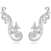 Lypic Ear Climbers Earrings for Women 925 Sterling Silver Filigree/Daisy Ear Crawler Earrings Vintage Filigree Jewelry Gifts for Her