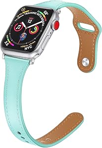 Mtozon Slim Leather Bands Compatible with Apple Watch 38mm/40mm iwatch Straps Series 6/SE/5/4/3/2/1, Replacement Soft Genuine Leather Sport Wristband, Teal M/L