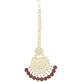 I Jewels Gold Plated Indian Wedding Bollywood Elegant Pearl and Kundan Studded Maang Tikka/Headpiece for Women/Girls (T2501)