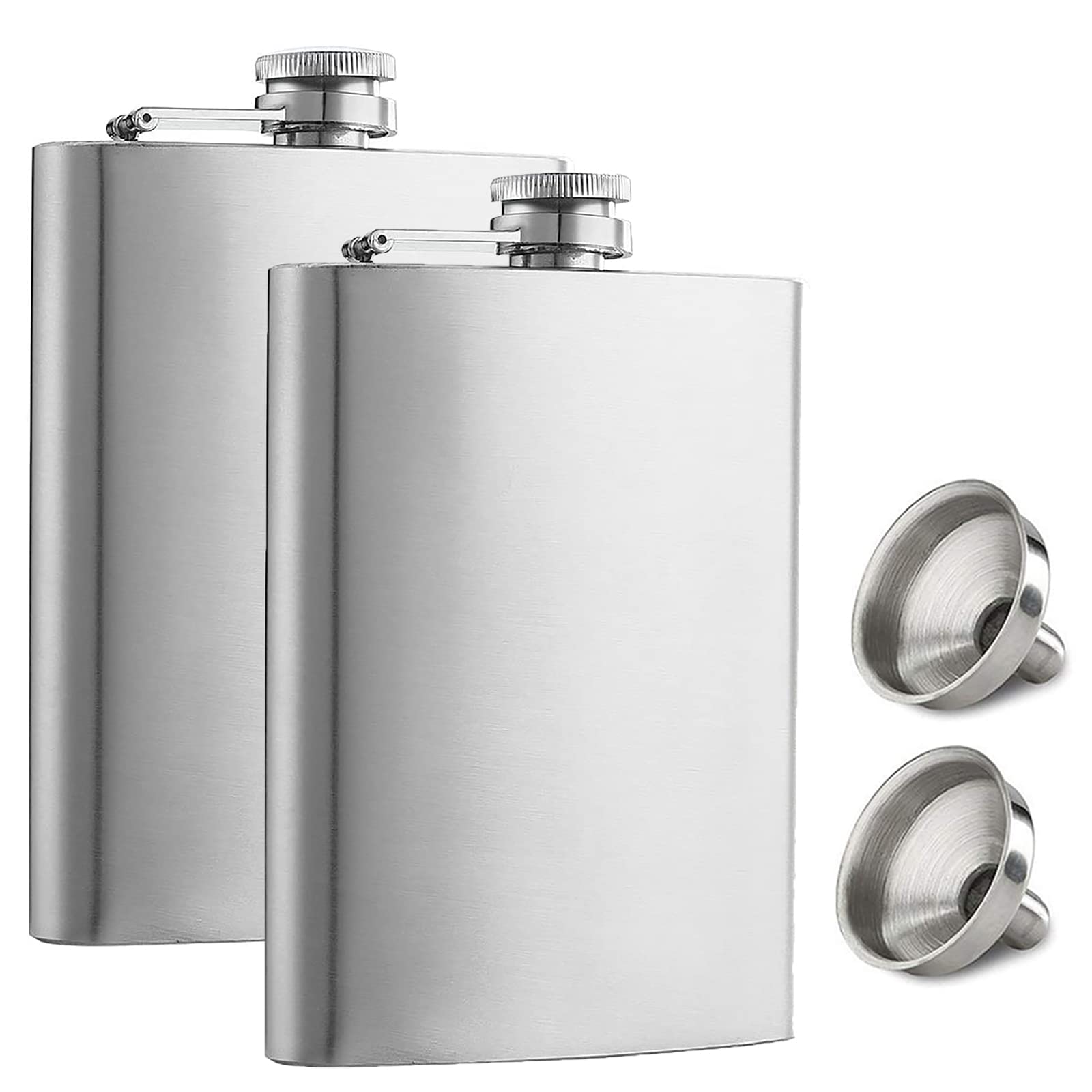 Hip Flask with Funnel, Stainless Steel Whiskey Flask 100% Leak Proof, Portable Pocket Hip Flask for Liquor for Men (2, 8Oz)