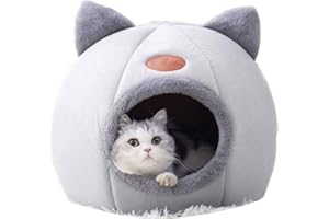 Heywce Warm Cat Bed Cat Cave with Removable Washable Cushioned Pillow Kitten Nest Cute Cat Head Shape House for Cats Puppy Sm