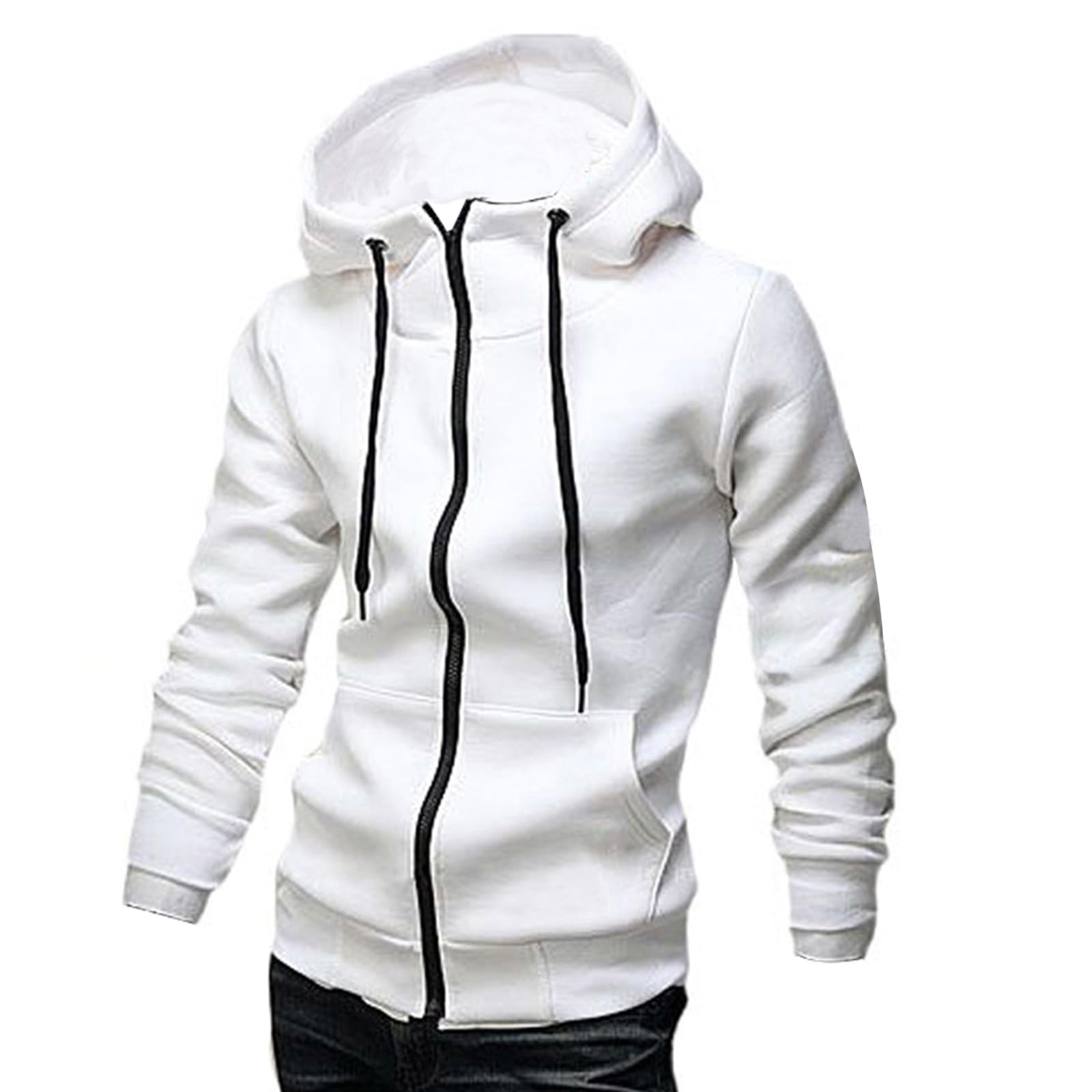 Photo 1 of ZUEVI Men's Hoodies Casual Striped Drawstring Hoodie Fleece Sweatshirt Zipper Closure Slim Fit Jackets With Pockets (/White/-M)