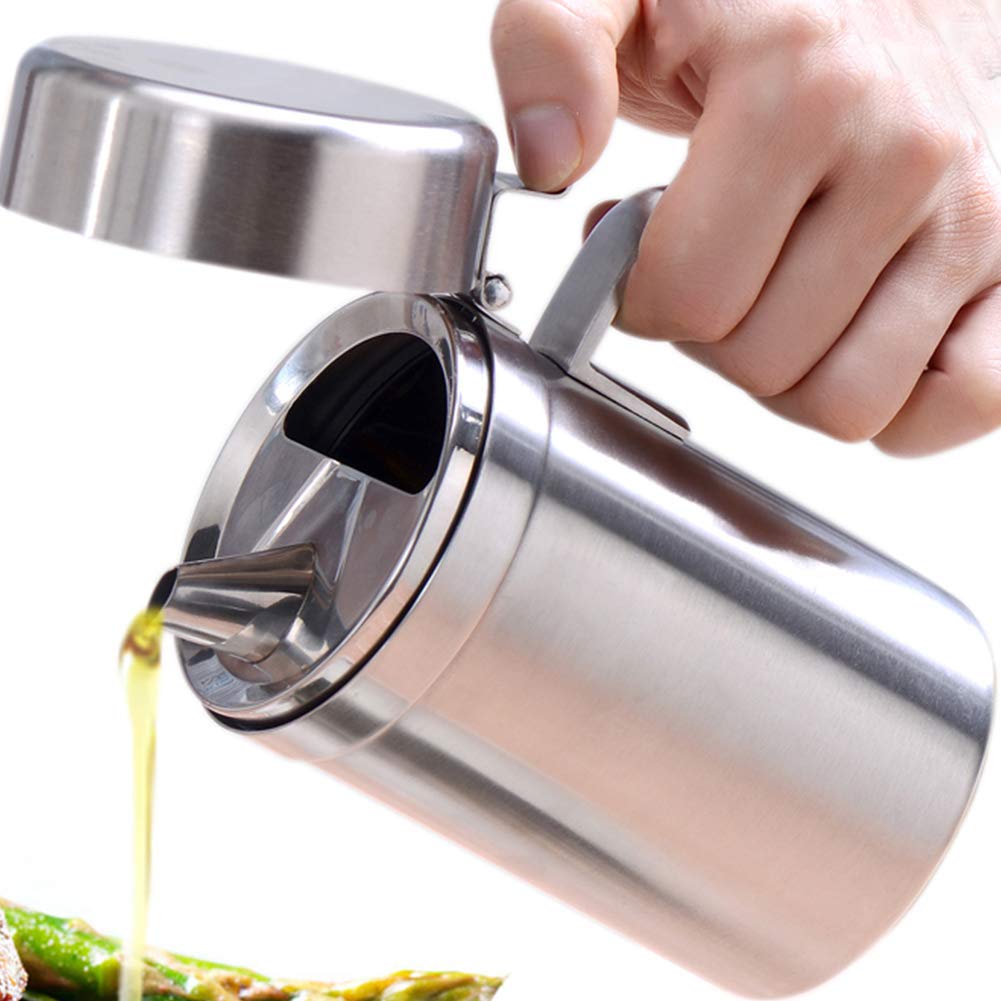 Photo 1 of LVOERTUIG Oil Can Stainless Steel Olive Oil Dispensers Bottle, 550ML Oil Dispenser Pot Leak Proof Oil Salad Storage Oil Bottles Oil Container with Lid for Kitchen Cooking BBQ