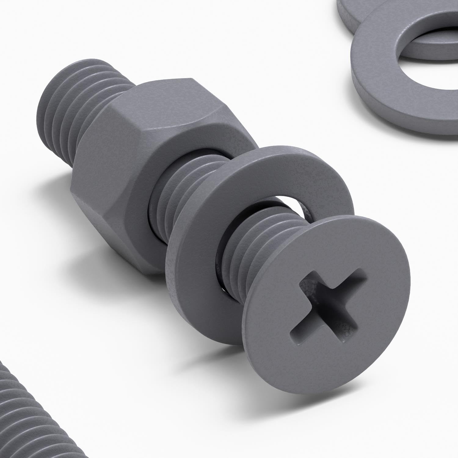 20 x Grey Countersunk Screws Polypropylene (PP) Plastic Nuts and Bolts, Washers, M5 x 20mm, Anti-Corrosion, Chemical Resistant, Gray