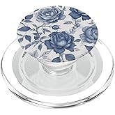 Blue & White Rose Floral PopSockets PopGrip for MagSafe