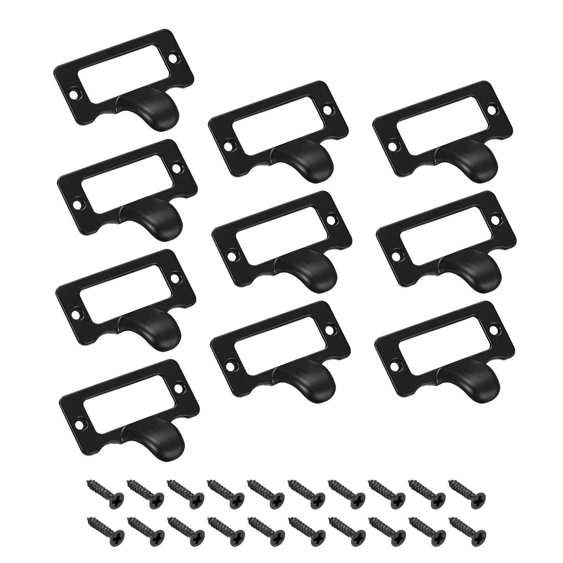 sourcing map Label Holder Pull Handles, Vintage Zinc Alloy Label Frame Drawer Knobs for Cabinet Cupboard, Black 48x35mm Pack of 10 w Screws